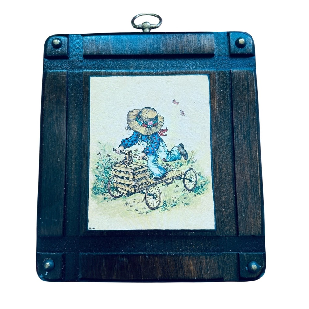 Vintage Patchwork Boy Adventures wall plaque 1970s Americana Country Farmhouse